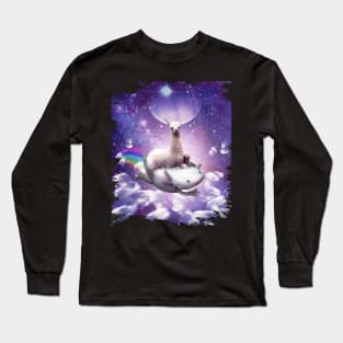 Space Llama Riding Axolotl - Rainbow Long Sleeve T-Shirt